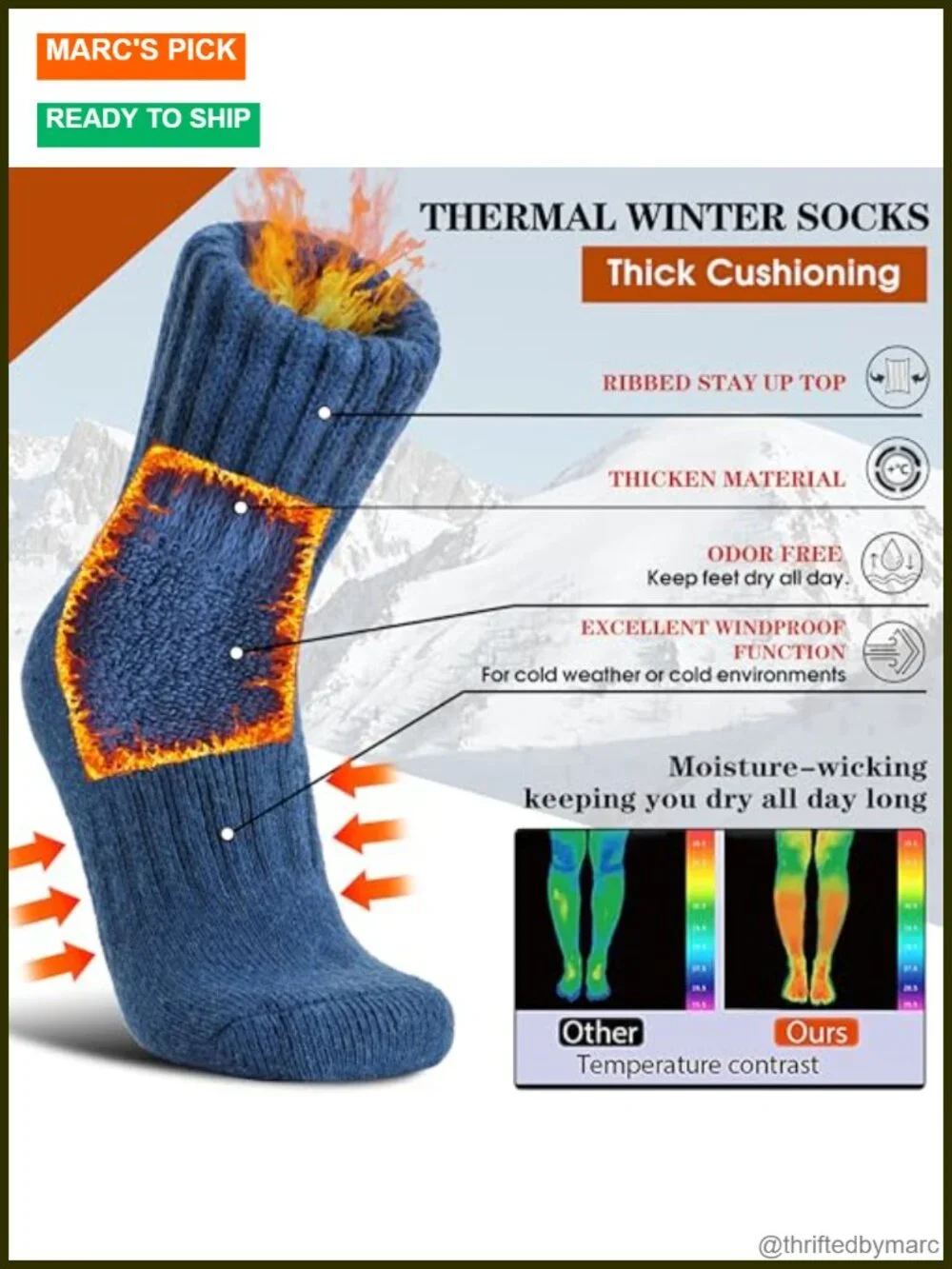 Merino Wool Thermal Boot Socks Extra Thick Cushioning Hiking 3 Pairs